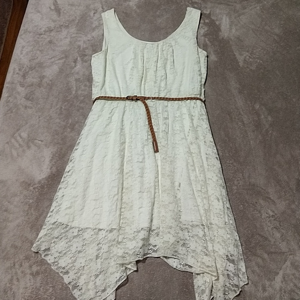 Cream lace dress with belt